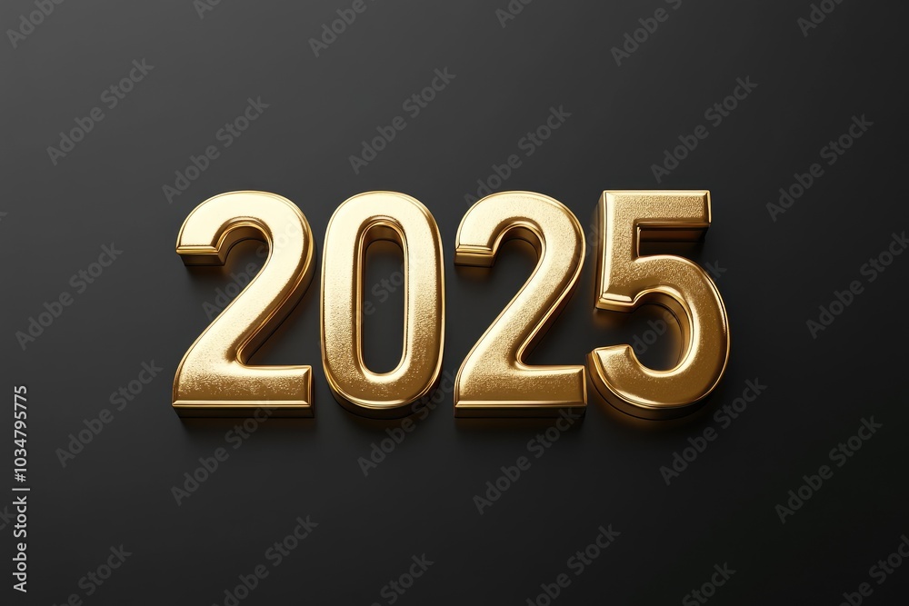 3D Golden Numerals Representing the Year 2025 3D Golden Numerals Representing the Year 2025