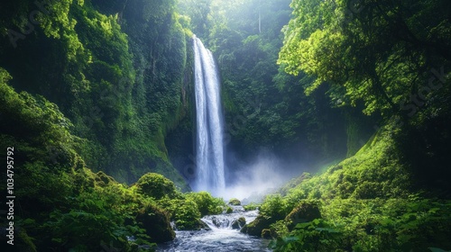 Waterfall in Lush Jungle