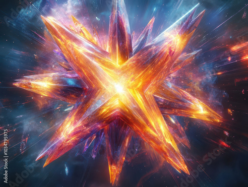 Wallpaper Mural Explosive starburst of crystalline spikes glowing with orange and purple light. Torontodigital.ca