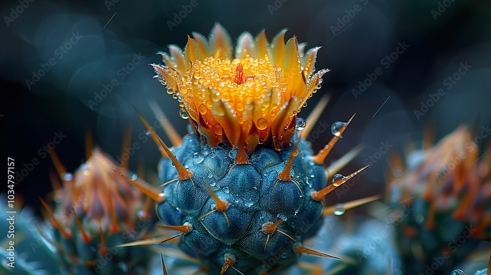 Close-Up of a Dew-Covered Cactus Flower Close-Up of a Dew-Covered Cactus Flower