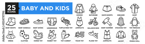 Baby and Kids icon collection set. Containing design baby, child, kid, childhood, little, cute, girl