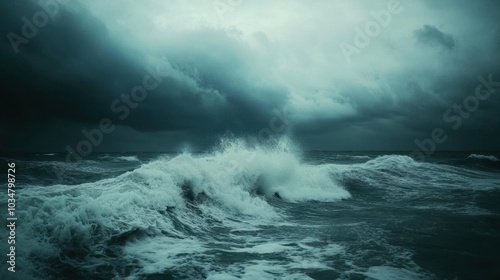 Stormy Ocean Waves Under Dark Clouds