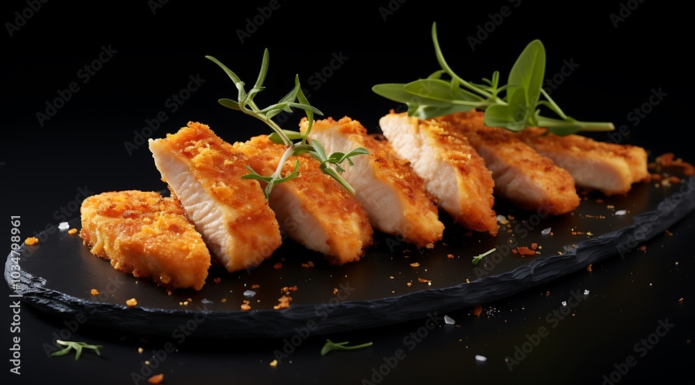 Crispy Breaded Chicken Cutlets on Slate Plate Crispy Breaded Chicken Cutlets on Slate Plate