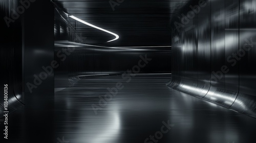 A vast, mirror-like black surface with faint