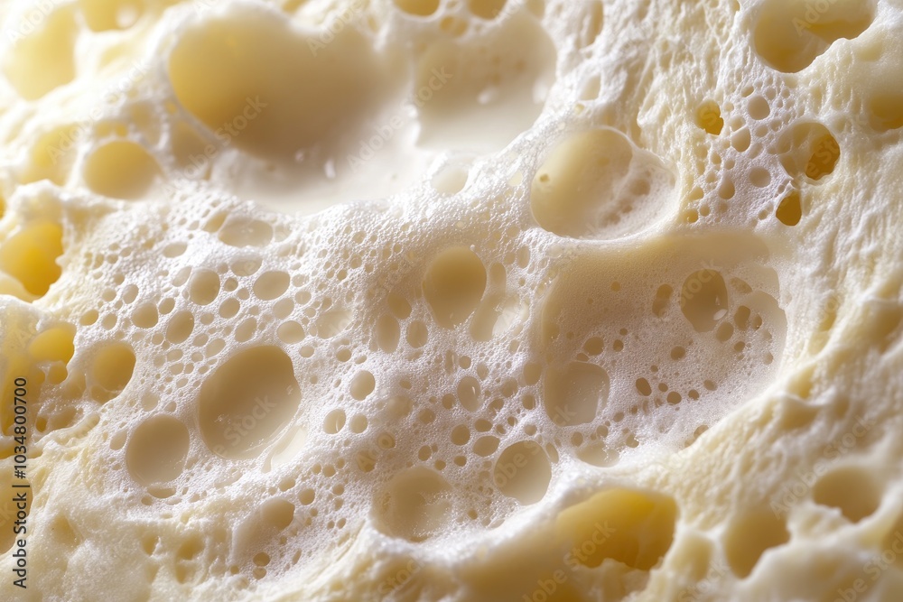 Close-up of a Creamy, Foamy Surface with Numerous Irregular Holes Close-up of a Creamy, Foamy Surface with Numerous Irregular Holes