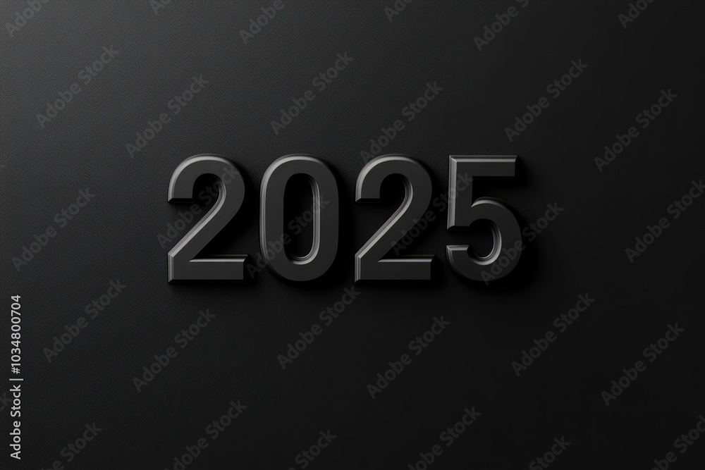 Black 3D Rendered Number 2025 on a Black Background Black 3D Rendered Number 2025 on a Black Background