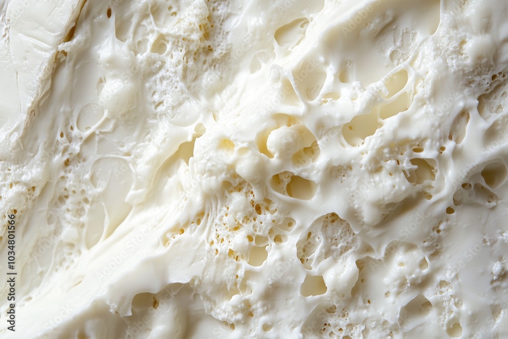 Close-up of White Creamy Cheese with Air Pockets Close-up of White Creamy Cheese with Air Pockets