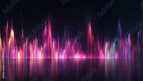 Abstract sound wave made of colorful vertical lines on a dark background