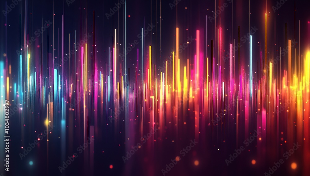 Abstract sound wave made of colorful vertical lines on a dark background