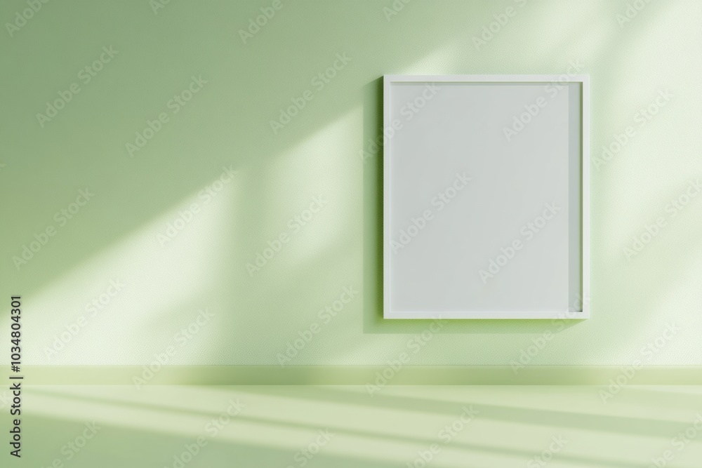 Minimalist Poster Mockup on Light Green Matte Wall with Soft Shadows and a Calm Ambiance Minimalist Poster Mockup on Light Green Matte Wall with Soft Shadows and a Calm Ambiance