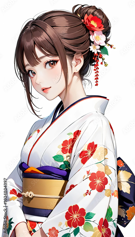 着物を着た若い日本人女性 着物を着た若い日本人女性