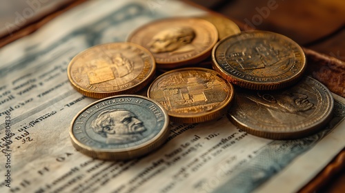 retro banking scene with businessmen documents and vintage coins symbolizing traditional financial transactions.stock image