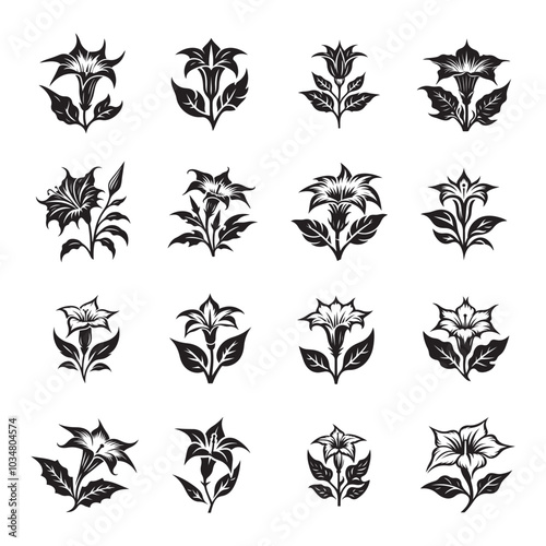 Exotic Datura Flower Silhouette - Vector Icon Pack