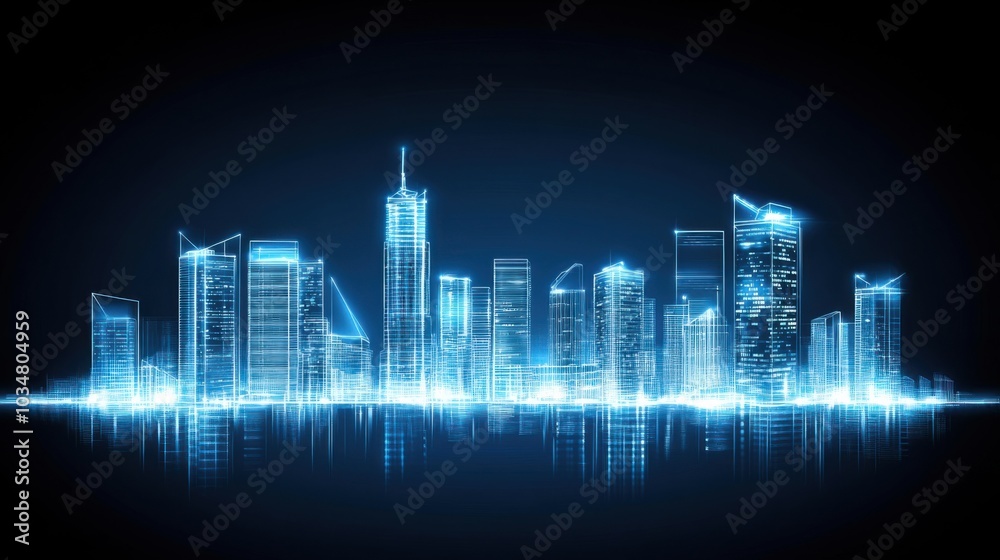 Futuristic Cityscape Vector Drawing in High Resolution