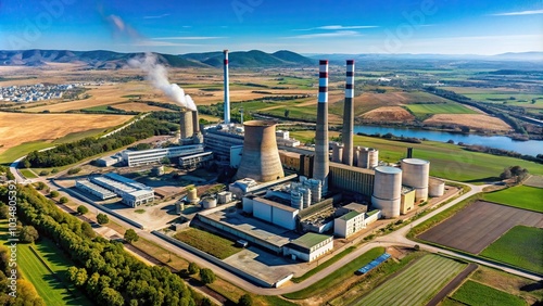 Aerial view of a soto de ribera combined cycle thermal power plant in Asturia