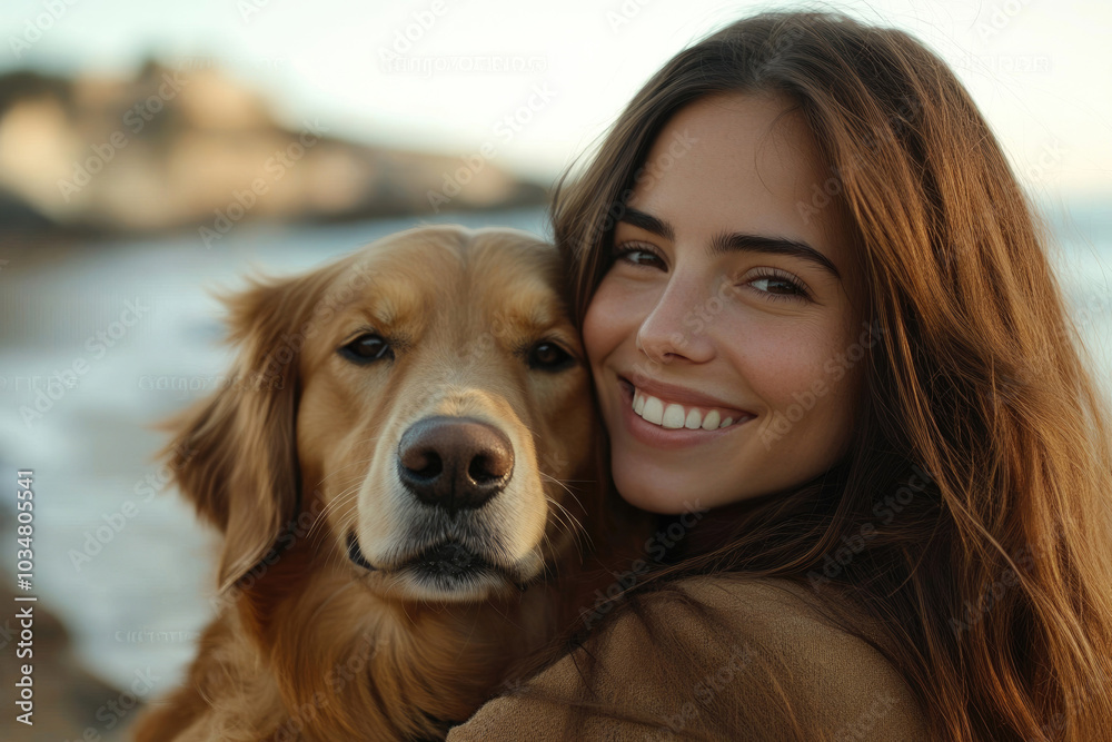 A young woman holding a dog and smiling at the camera A young woman holding a dog and smiling at the camera