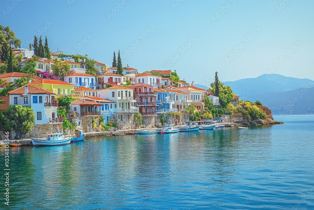 A seaside ancient town with colorful houses built by the sea A seaside ancient town with colorful houses built by the sea