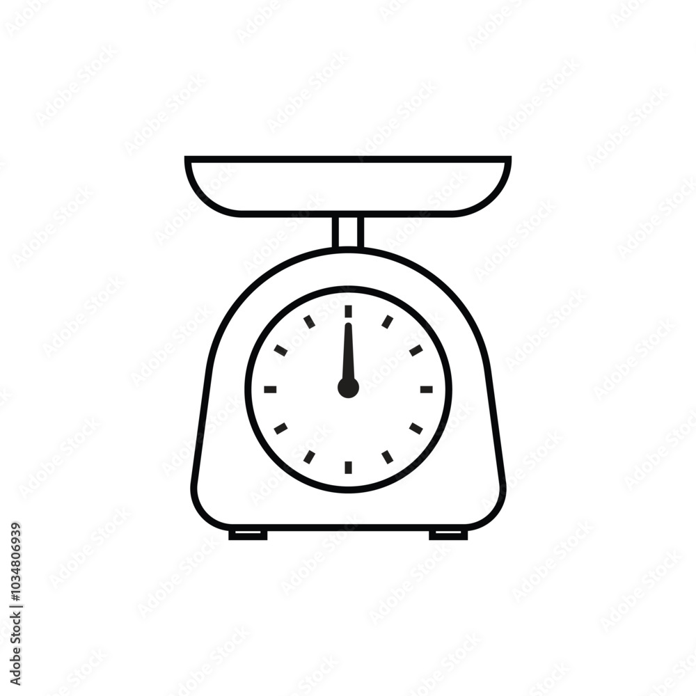 Kitchen scale line icon isolated on white background. Kitchen appliances or measuring tool. Vector illustration. Kitchen scale line icon isolated on white background. Kitchen appliances or measuring tool. Vector illustration.