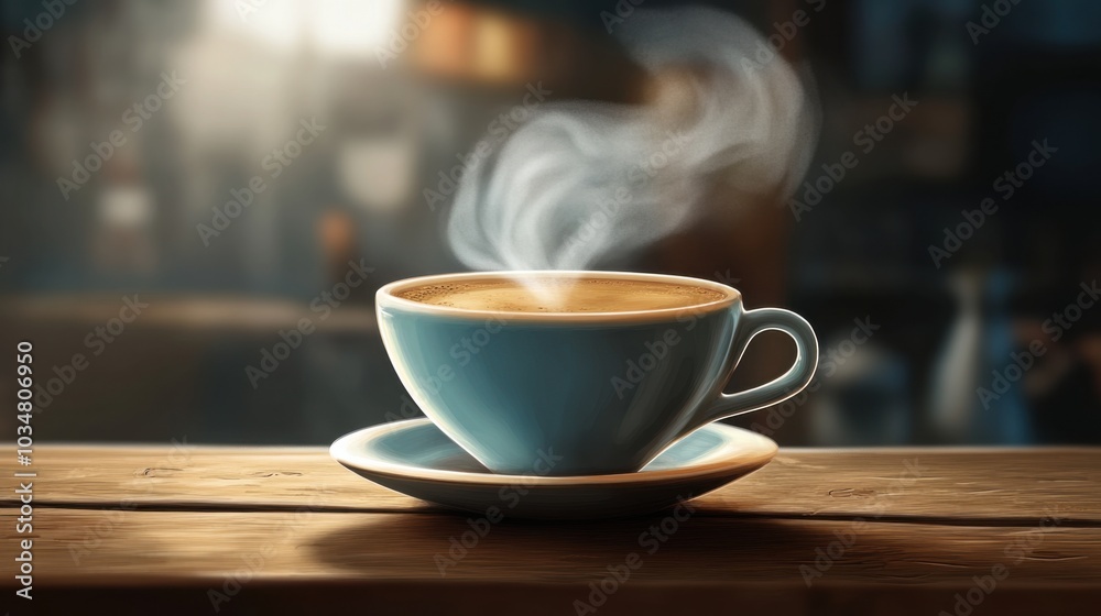 Realistic Vector Painting of a Steaming Cup of Coffee Realistic Vector Painting of a Steaming Cup of Coffee