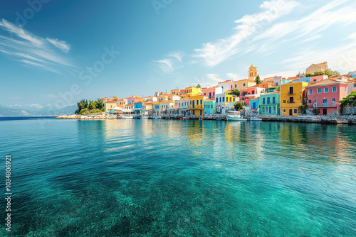 A seaside ancient town with colorful houses built by the sea