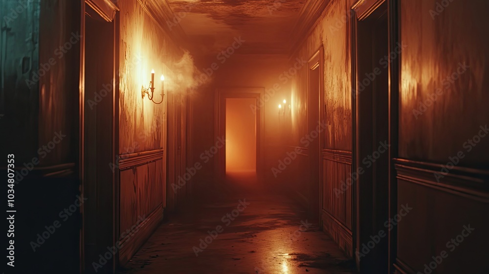 A Dark and Foggy Hallway with Candlelight A Dark and Foggy Hallway with Candlelight