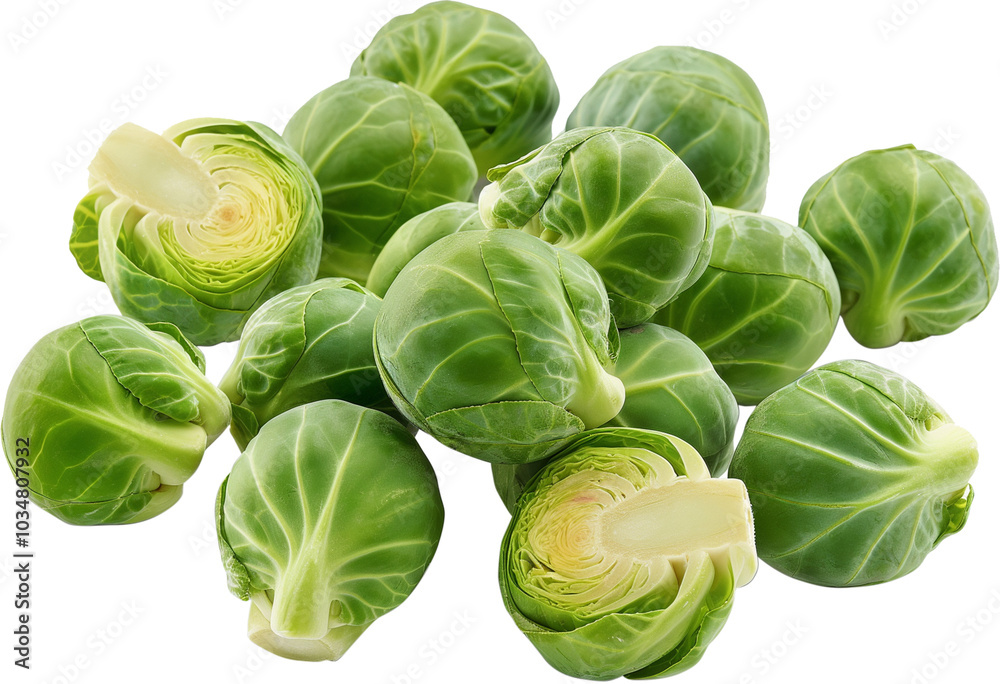 Fototapeta premium Fresh Brussels sprout vegetable isolated Design - Brussels sprout illustration on a white background