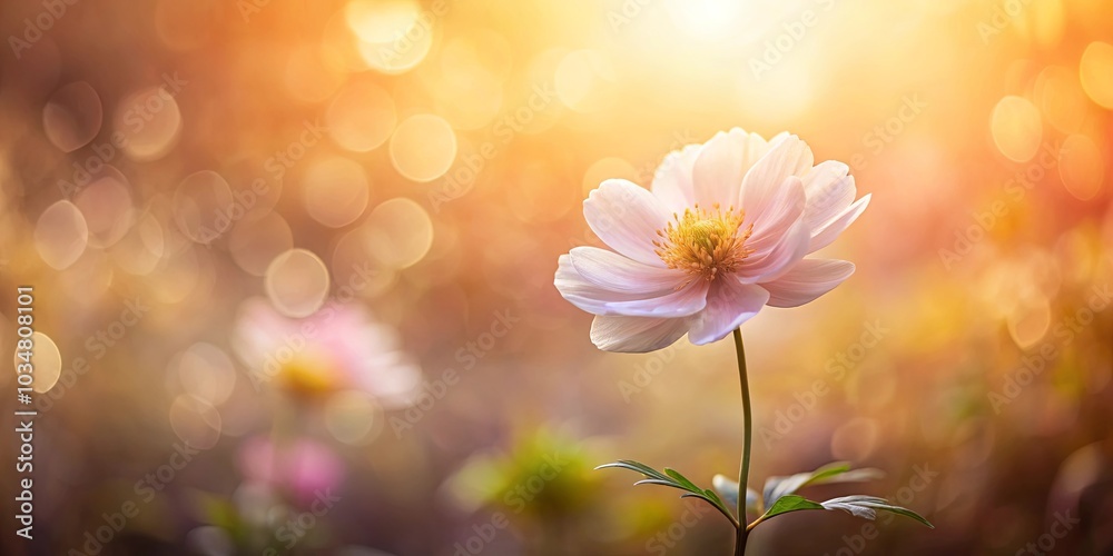 A delicate bloom reaches towards the sun, its petals softly catching the warm glow, surrounded by a dreamy backdrop of golden bokeh A delicate bloom reaches towards the sun, its petals softly catching the warm glow, surrounded by a dreamy backdrop of golden bokeh