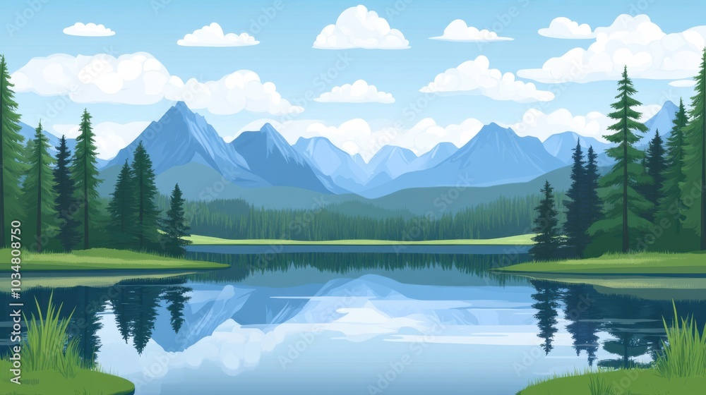 Fototapeta premium Tranquil Lake Landscape with Mountains and Trees