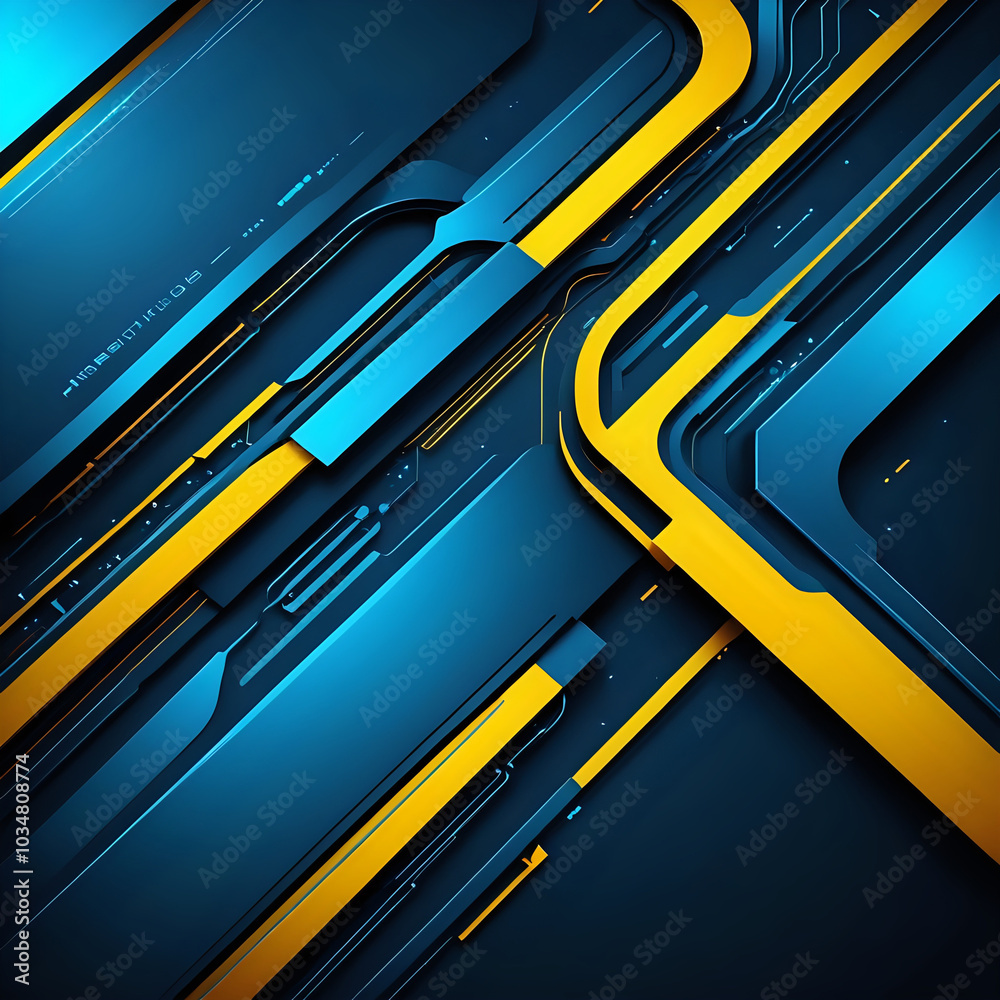 Obraz premium Abstraktion Eine gelb-blaue Techno-Fantasie 1х1. Hintergrund für das Design 6.