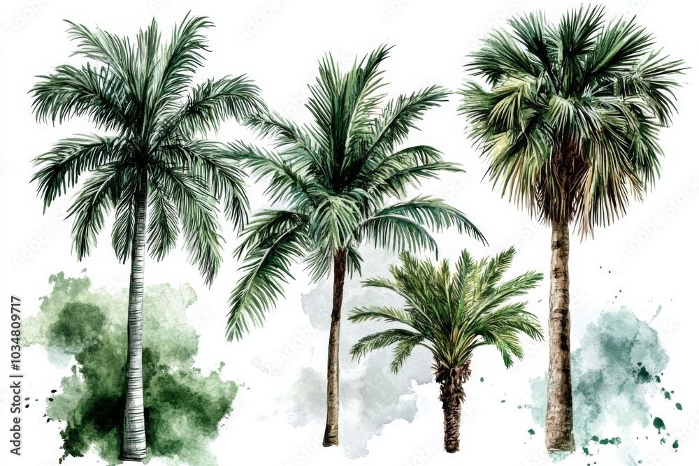 Obraz premium Collection four different types palm trees are Green tree painted