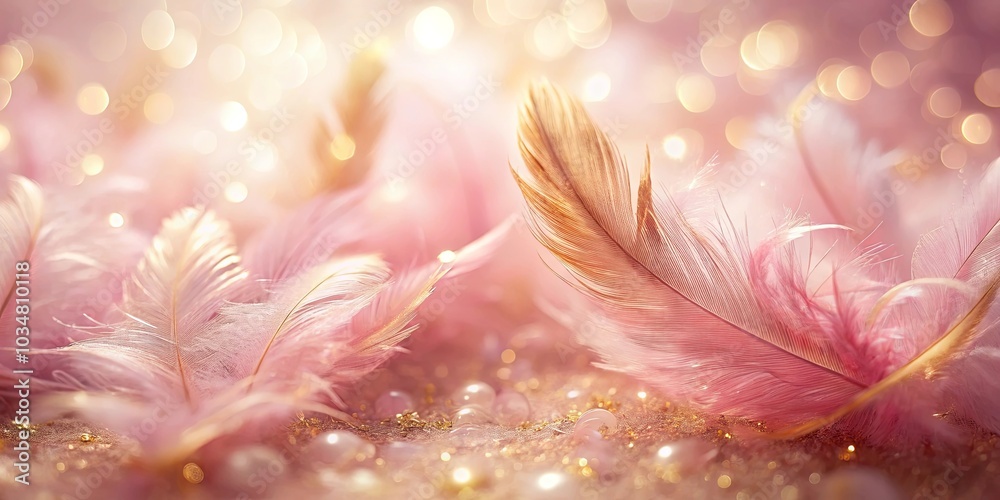 A Gentle Embrace of Soft Pink and Golden Feathers on a Bed of Shimmering Pearls A Gentle Embrace of Soft Pink and Golden Feathers on a Bed of Shimmering Pearls