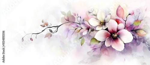 Digital illustration floral background white left side Cherry blossom music