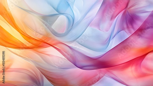 Flowing ribbons of soft color intertwining in graceful swirling patterns creating calm