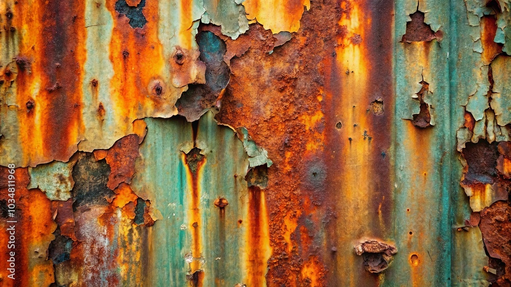 Abstract Rusted Metal Surface A Textured Background with Flakes of Rust and Patches of Peeling Paint Abstract Rusted Metal Surface A Textured Background with Flakes of Rust and Patches of Peeling Paint