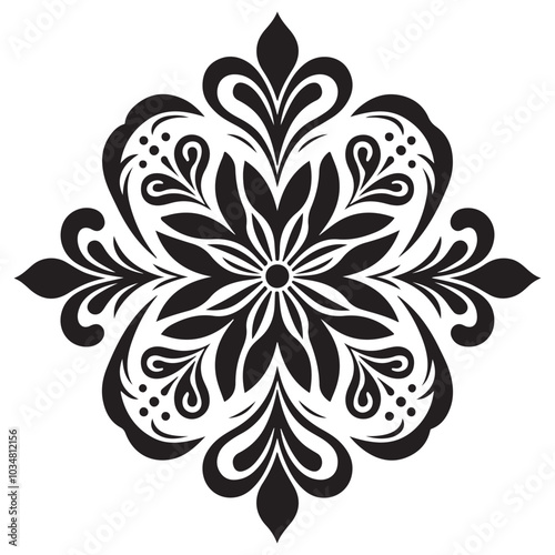 Decorative flower element black silhouette floral shape clipart for printables photo