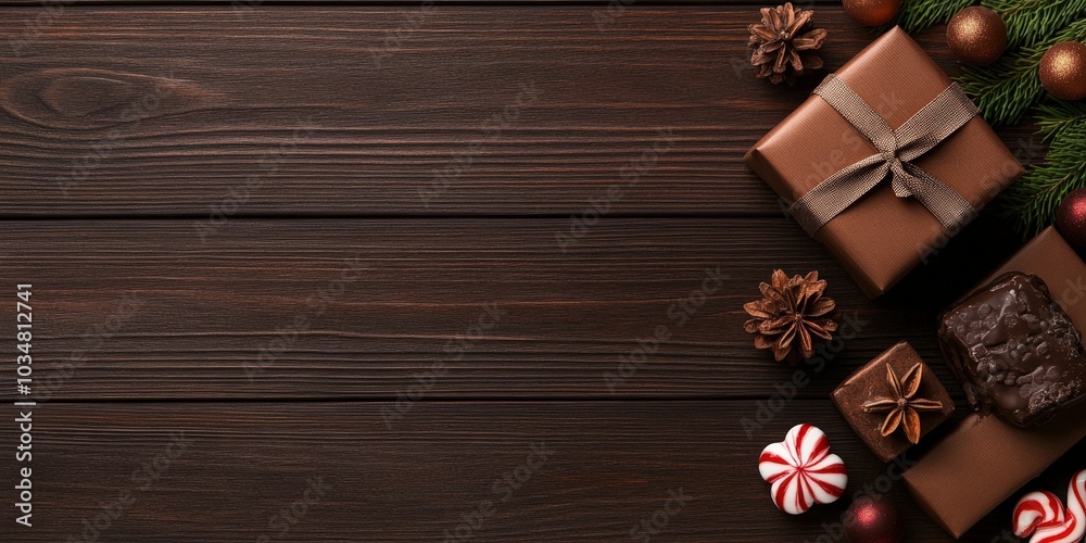Holiday Gifts and Treats on Wooden Table Holiday Gifts and Treats on Wooden Table