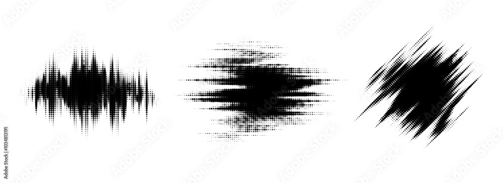 Glitch halftone line element set. Dotted texture geometric form collection. Grunge abstract comic pop art shapes for banner, poster, collage, overlay, label, tag. Distressed distorted vector bundle Glitch halftone line element set. Dotted texture geometric form collection. Grunge abstract comic pop art shapes for banner, poster, collage, overlay, label, tag. Distressed distorted vector bundle