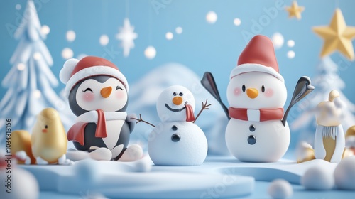 Charming 3D Cartoon Animals Enjoying Winter Holidays