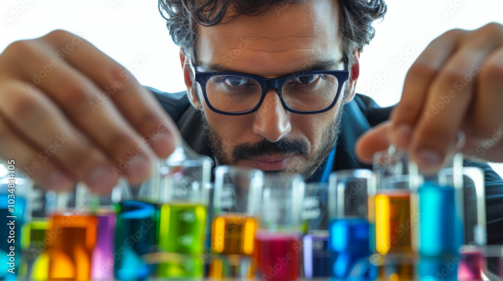researcher in white coat with white gloves measure material in a test tube researcher in white coat with white gloves measure material in a test tube
