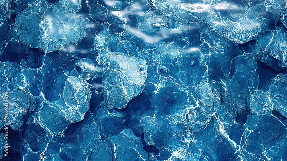 Obraz premium top view of clear blue pool water texture in vertical story format showcasing ripples and reflections.stock image