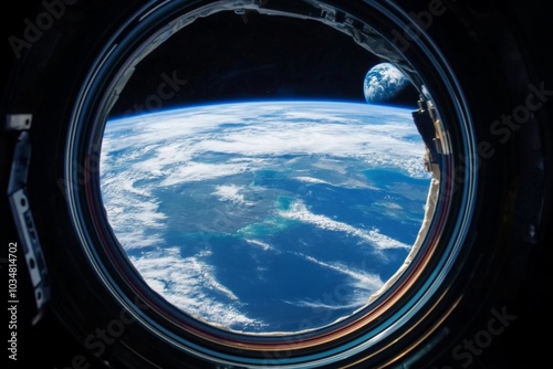 View Earth from International Space Station taken round window photo