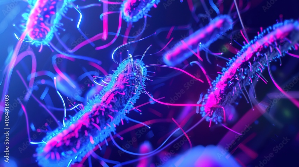 Fototapeta premium Ancient microbes under microscope reveal intricate cellular structures, showcasing their mysterious and ancient nature, ideal for scientific and educational content.