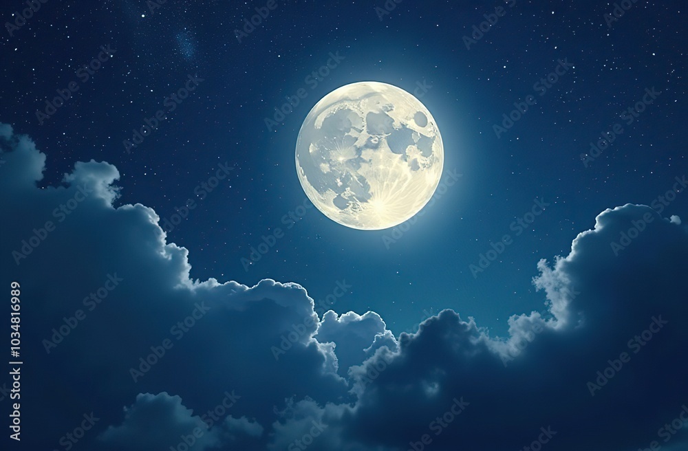 Fototapeta premium Full moon in night starry sky