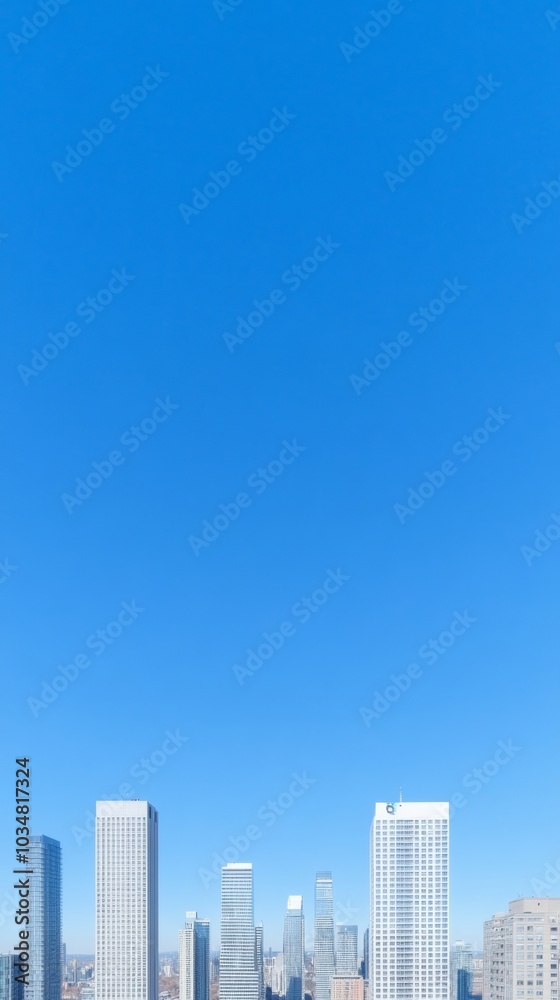 Modern Urban Skyline with Skyscrapers under Clear Blue Sky, Vibrant Cityscape Aerial View Modern Urban Skyline with Skyscrapers under Clear Blue Sky, Vibrant Cityscape Aerial View