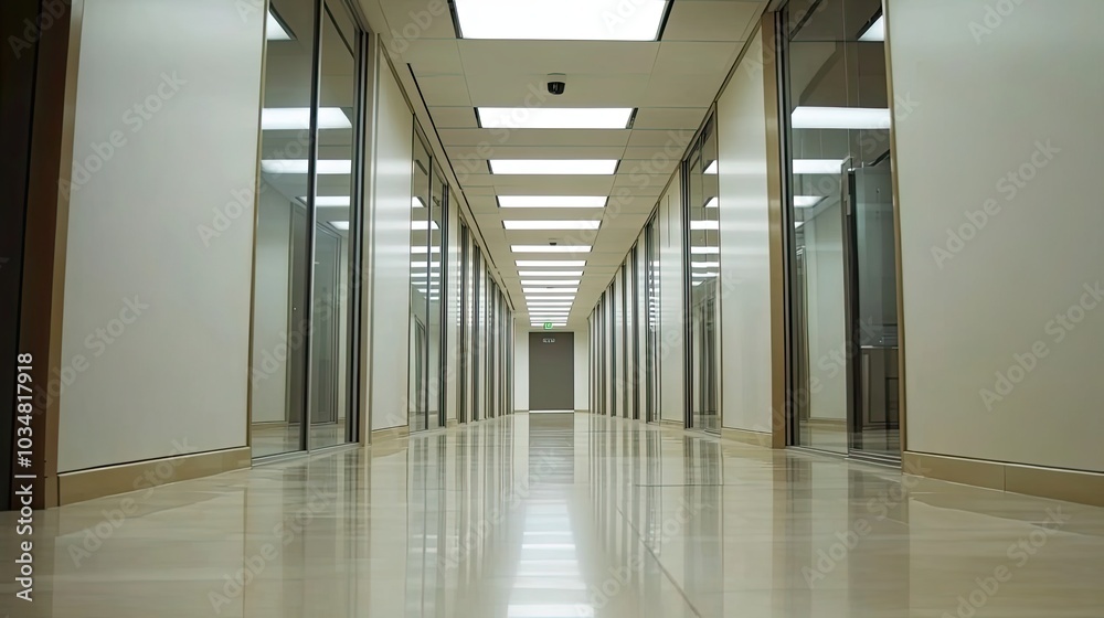 Fototapeta premium Long, Empty Hallway in a Modern Office Building