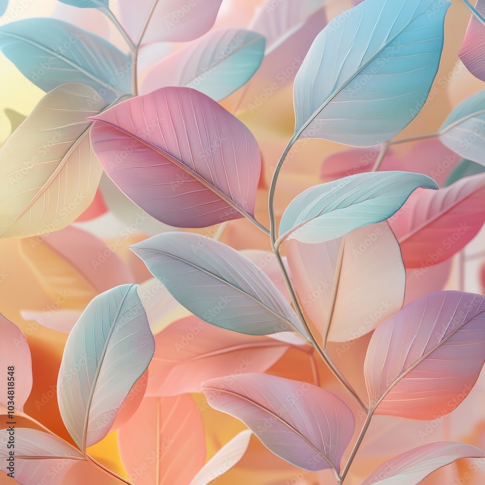 Fototapeta premium Tranquil Pastel Leaves - Serene 3D Illustration for Wellness and Beauty Concepts