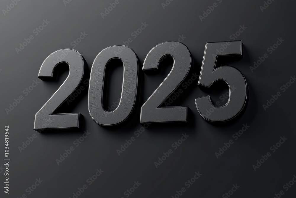 Three-Dimensional Black Number 2025 on a Black Background Three-Dimensional Black Number 2025 on a Black Background