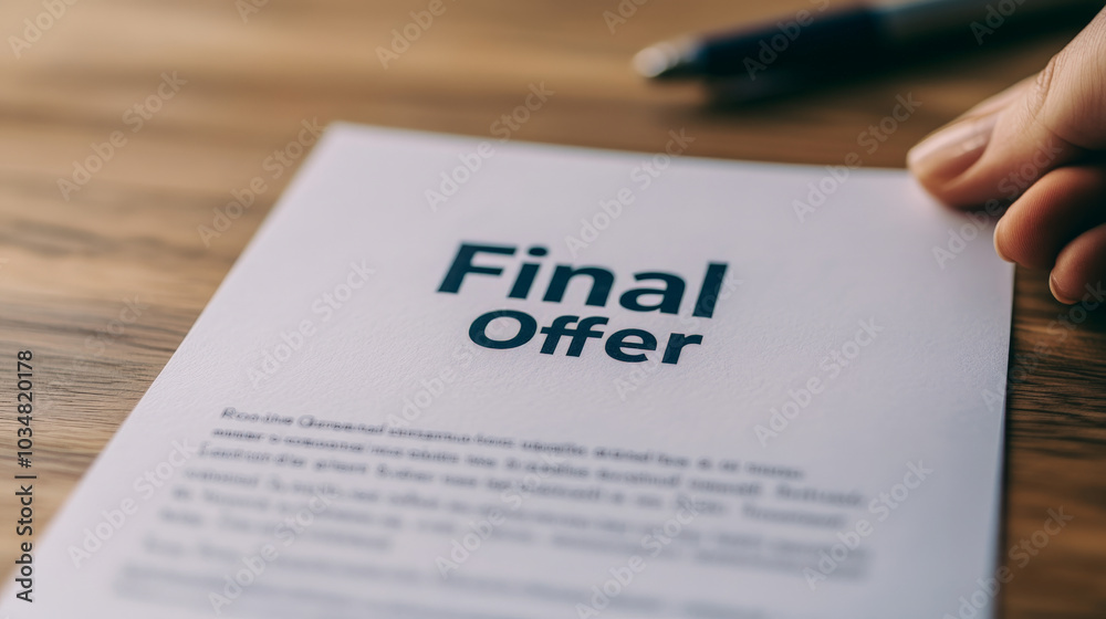 Final Offer document held by person, conveying sense of urgency and importance. text is clear and prominent, emphasizing finality of offer Final Offer document held by person, conveying sense of urgency and importance. text is clear and prominent, emphasizing finality of offer