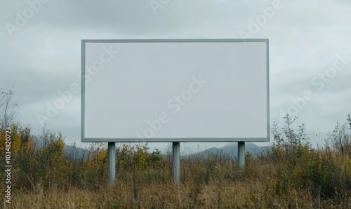 Blank Urban Billboard in Overgrown Field on Cloudy Day, Perfect for Halloween Advertisement Mockup