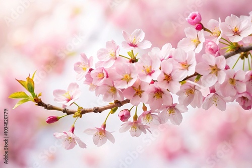 Forced perspective sakura branch isolated on white background